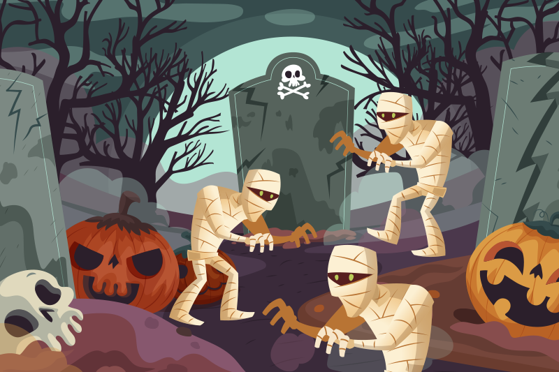 Halloween placemat mummies uitkomend grafveld - TenStickers