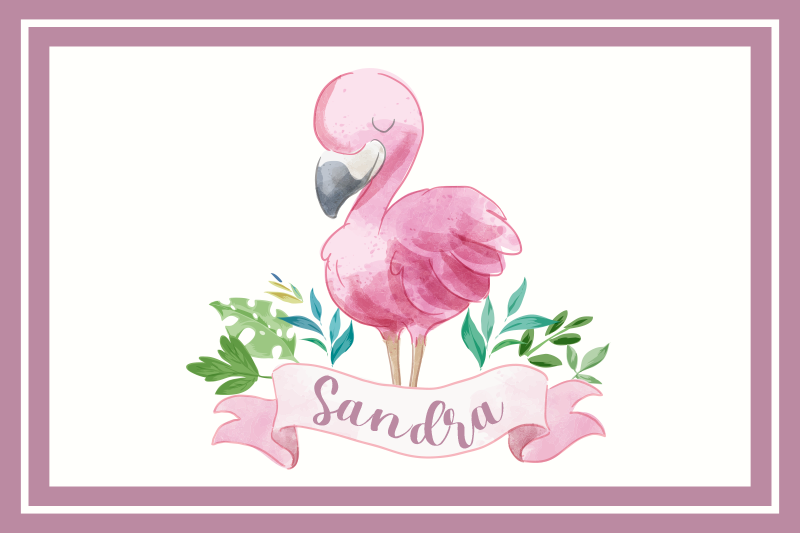 Placemat met naam Geschilderde flamingo voor kinderen - TenStickers