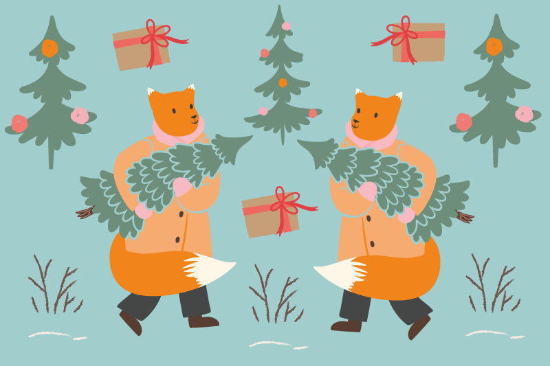 Kerstmis placemat feestelijke vos met boom - TenStickers