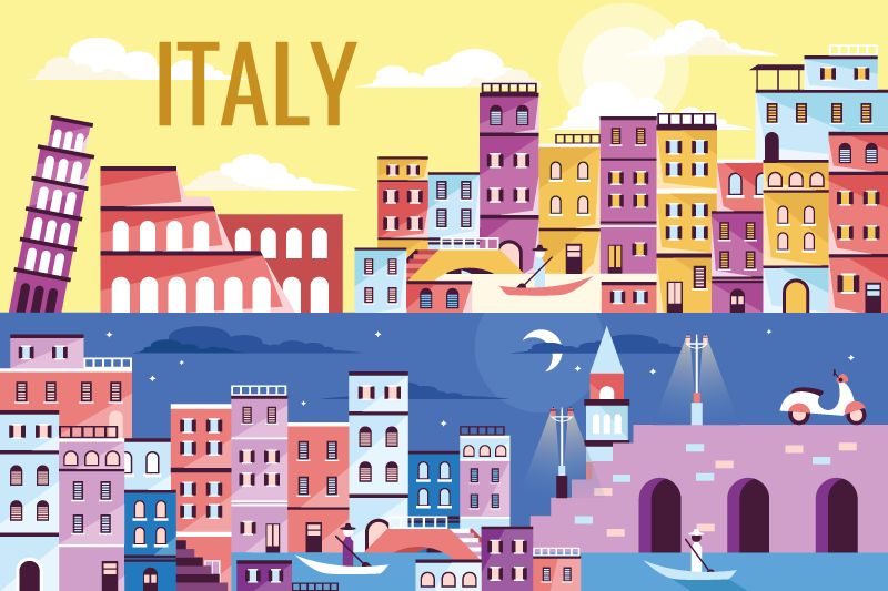 Placemat met naam vibrant italiaanse stadsscape - TenStickers