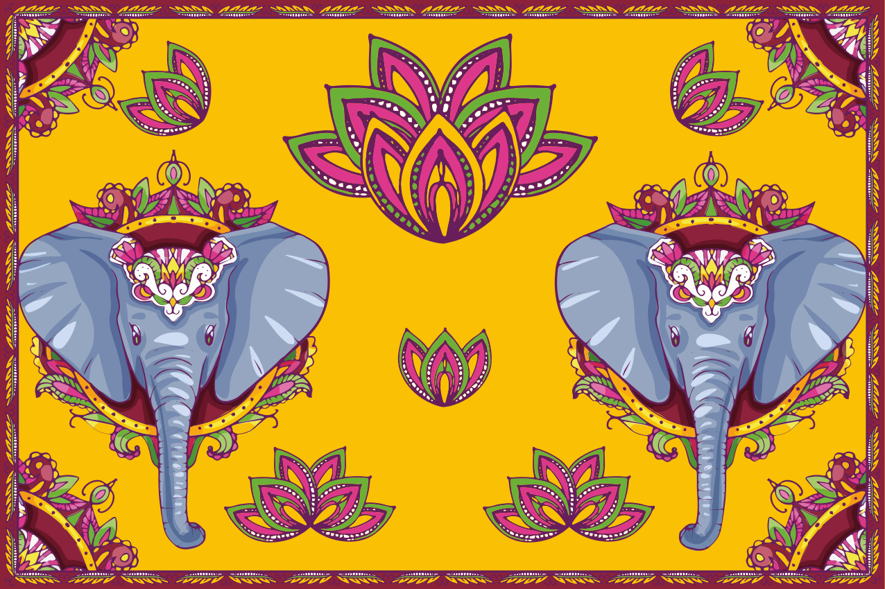 Originele placemat met olifant bloemenpatronen - TenStickers