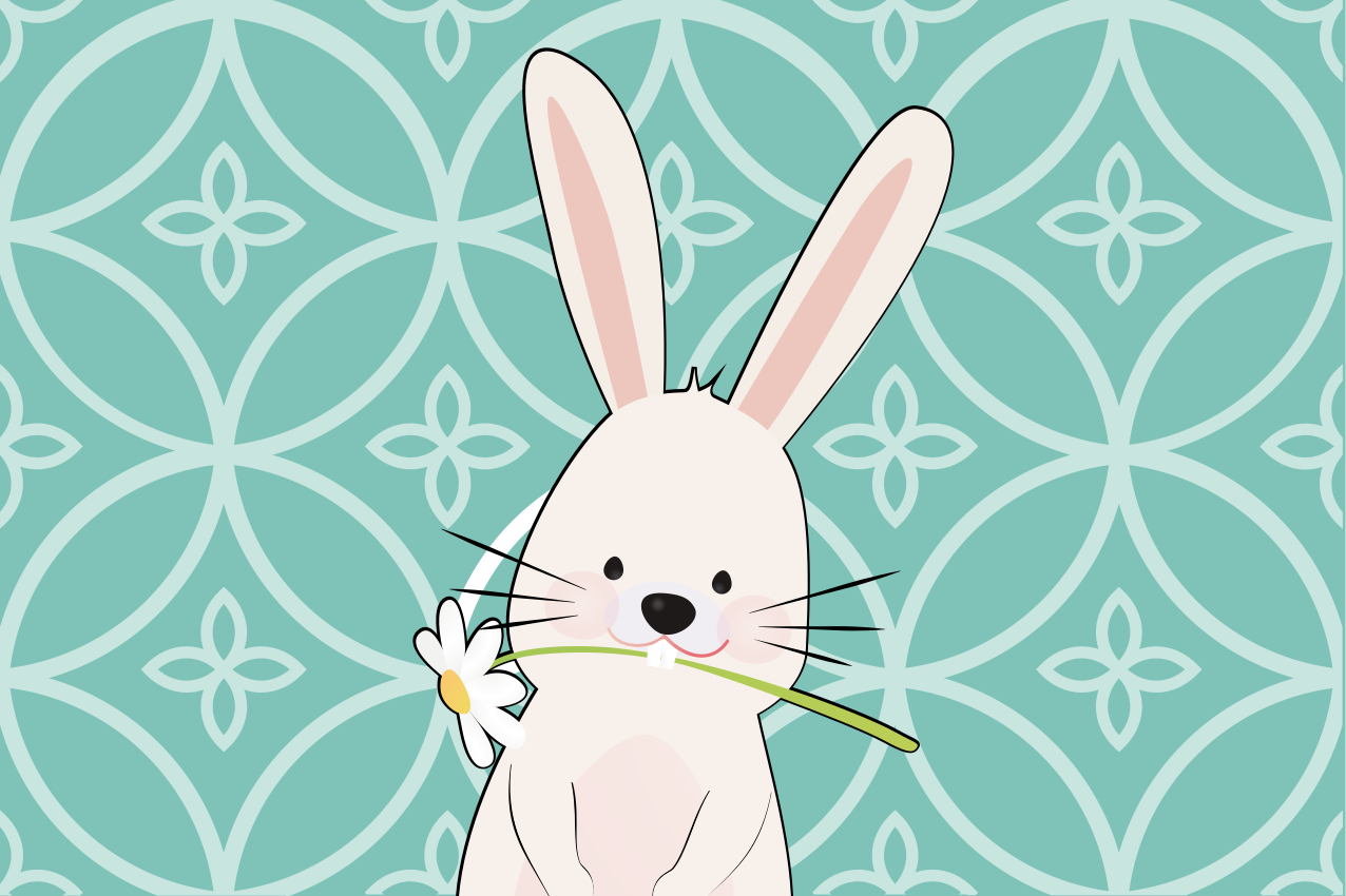 Kinder placemat schattig konijn met bloem - TenStickers