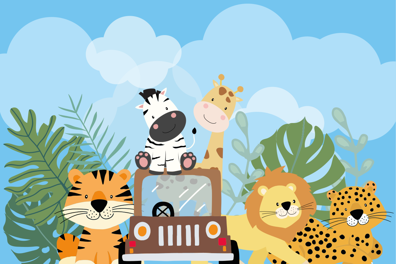 Kinder placemat dieren safari scène - TenStickers