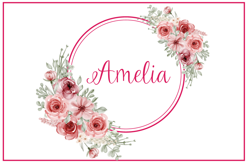 Placemat met naam Roze bloemen op witte achtergrond - TenStickers