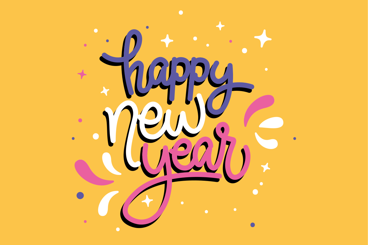 Kerstmis placemat gelukkige nieuwjaar typografie - TenStickers