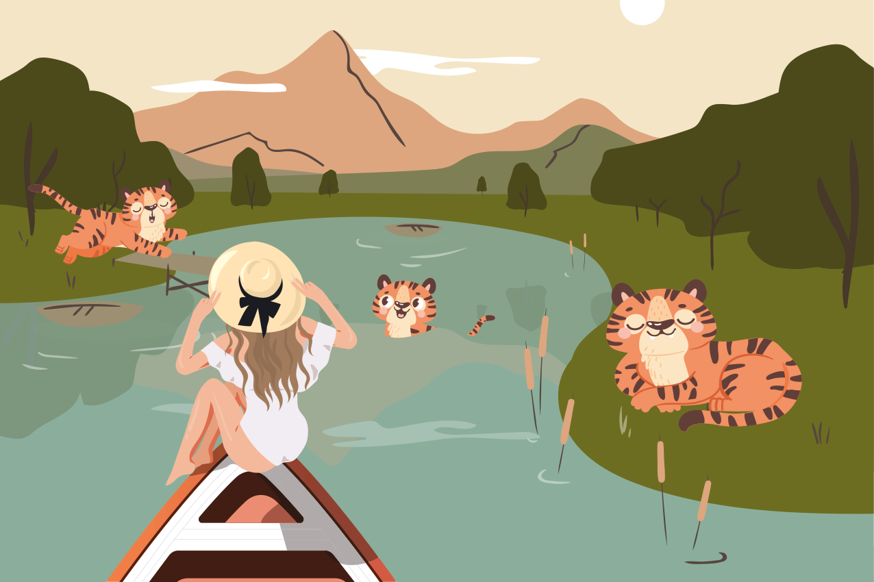 Kinder placemat speelse tijgers scene - TenStickers