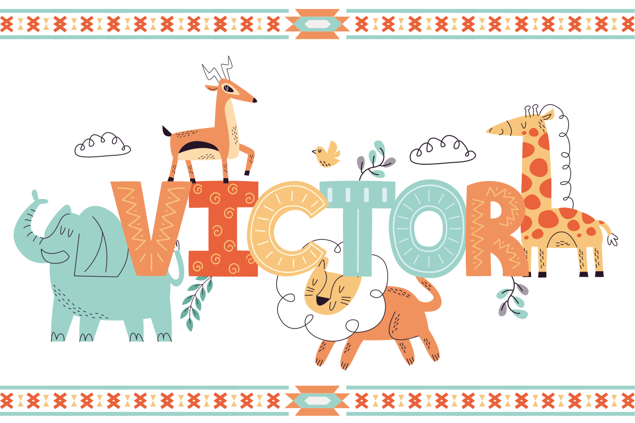 Placemat met naam Jungle-kinderdieren met aanpasbare naam - TenStickers