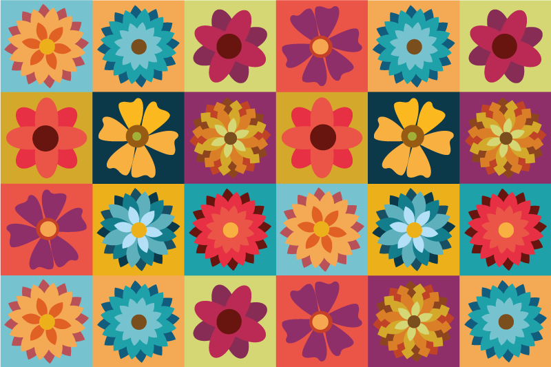 Gekleurde bloementegels Moderne placemats - TenStickers