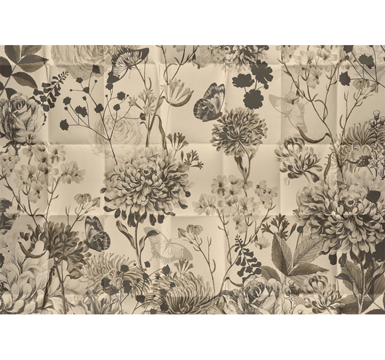 Beige bloemenmotief fotobehang hoofd slaapkamer - TenStickers