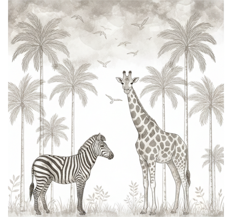 Foto behang babykamer monochrome jungle print - TenStickers