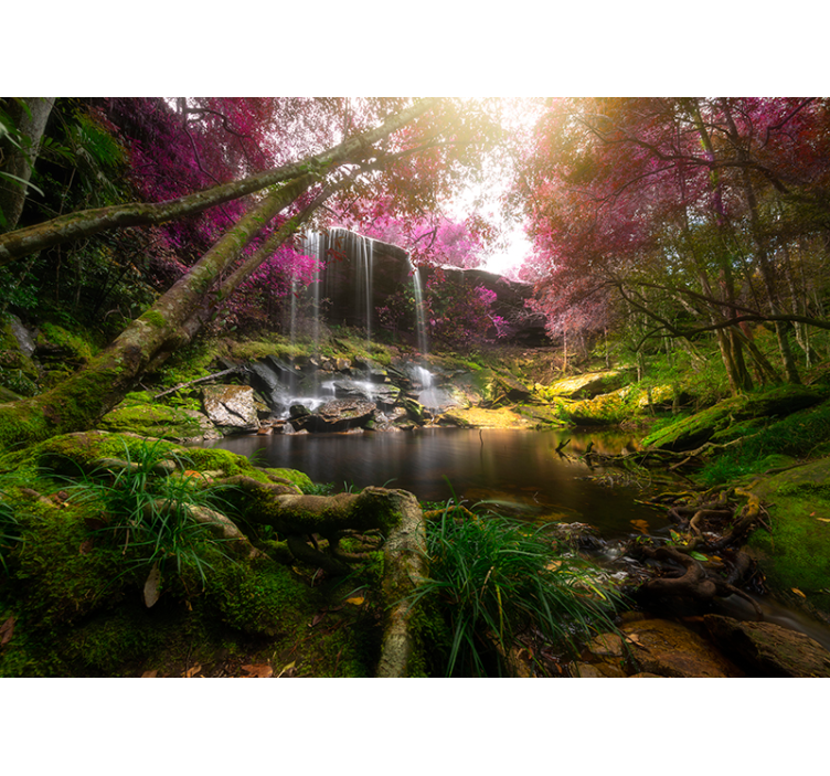 Wilde jungle met waterval bos fotobehang - TenStickers