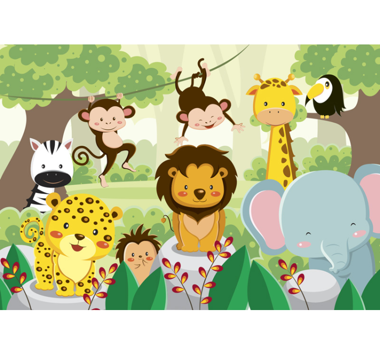 Wilde dieren in de jungle kinder fotobehangen - TenStickers