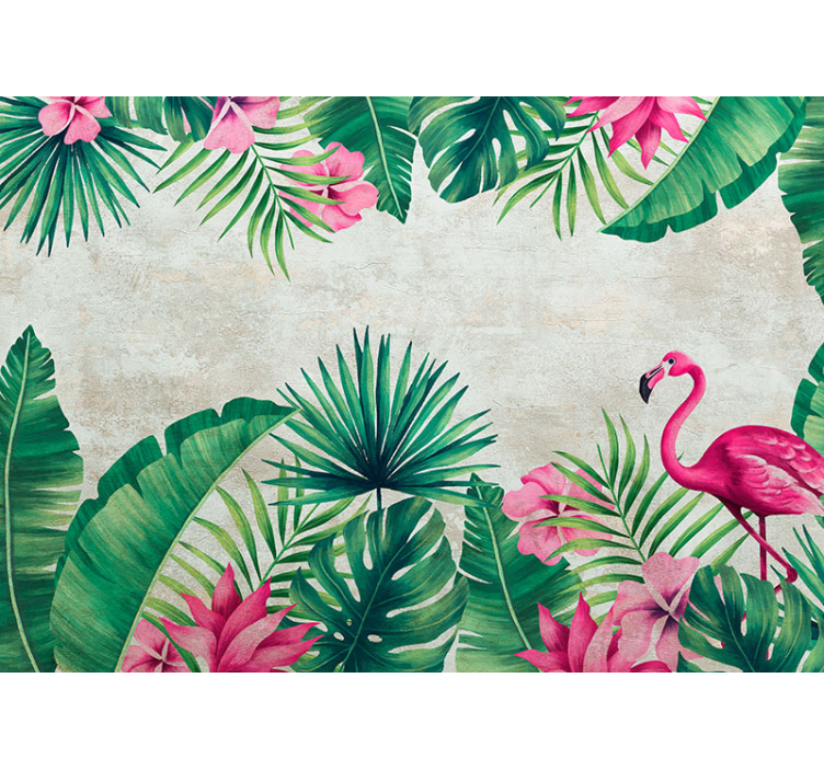 Fotobehang bloemen tropische flora flamingo - TenStickers