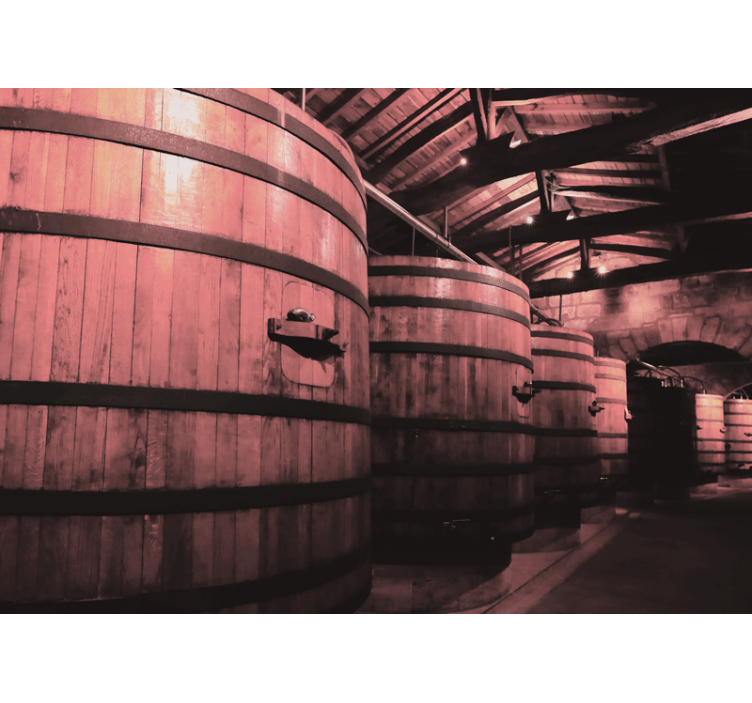 Foto behang stenen houten vaten opslag - TenStickers