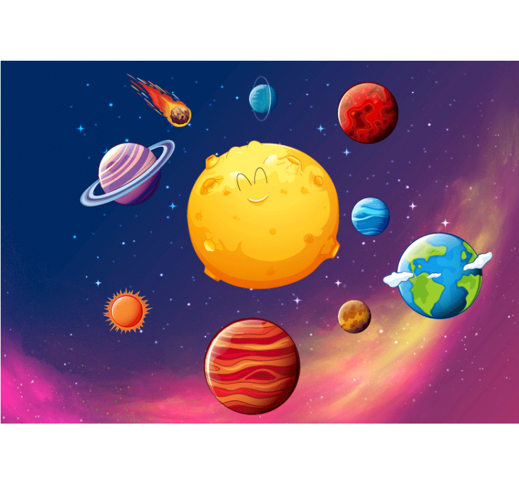 Fotobehang sprookje gelukkige planeet figuren - TenStickers
