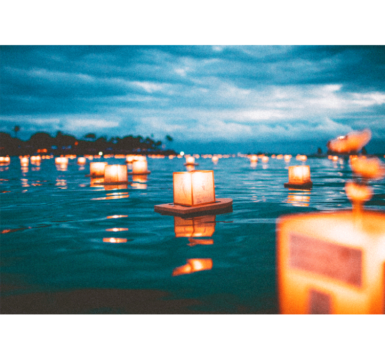 Drijvende lantaarns nacht fotobehang natuur - TenStickers