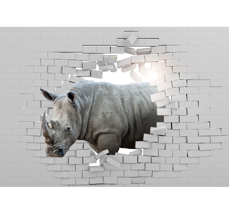 Neushoorn breekt door foto behang dieren - TenStickers