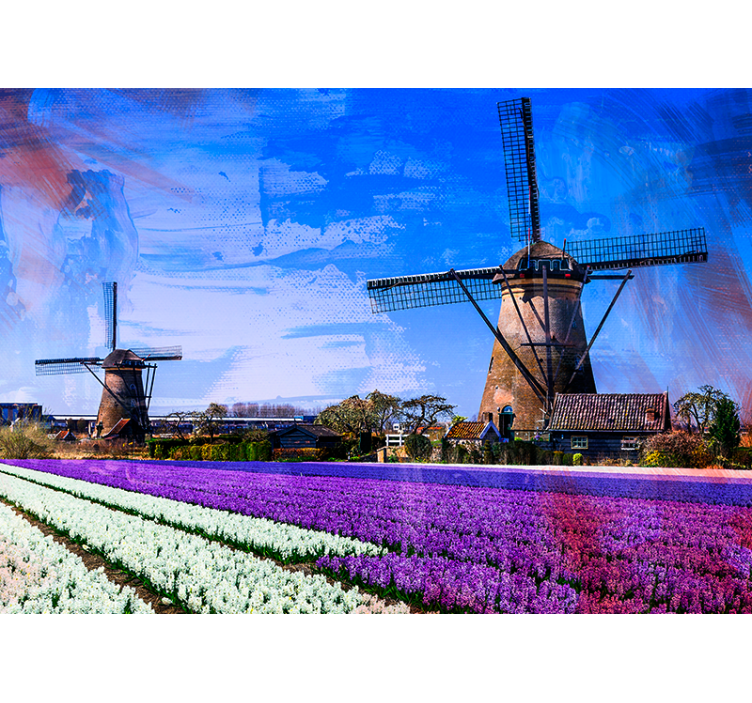 Tulpenveld windmolens fotobehang stad - TenStickers