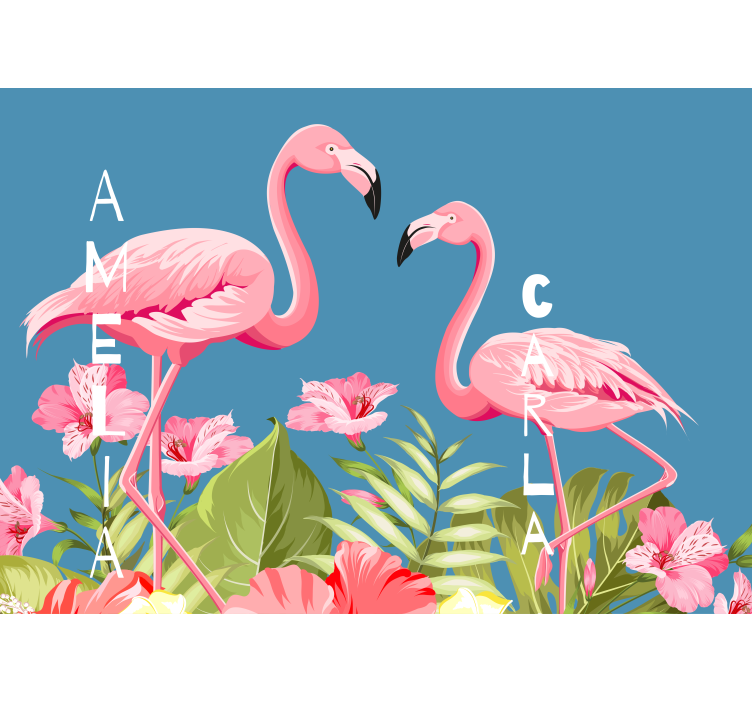 Flamingo's en bloemen foto behang dieren - TenStickers