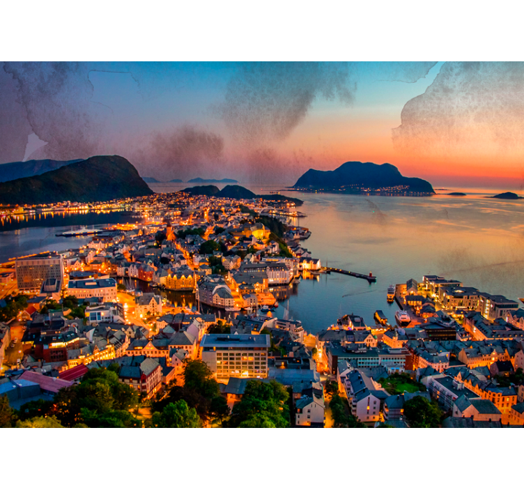 Schilderachtig uitzicht op de kust fotobehang stad - TenStickers