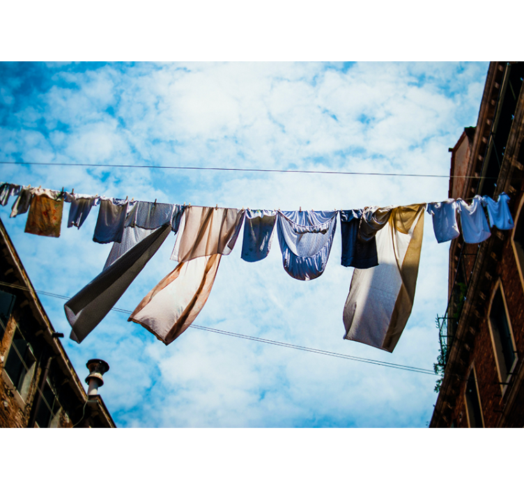 Waslijn briesje fotobehang stad - TenStickers