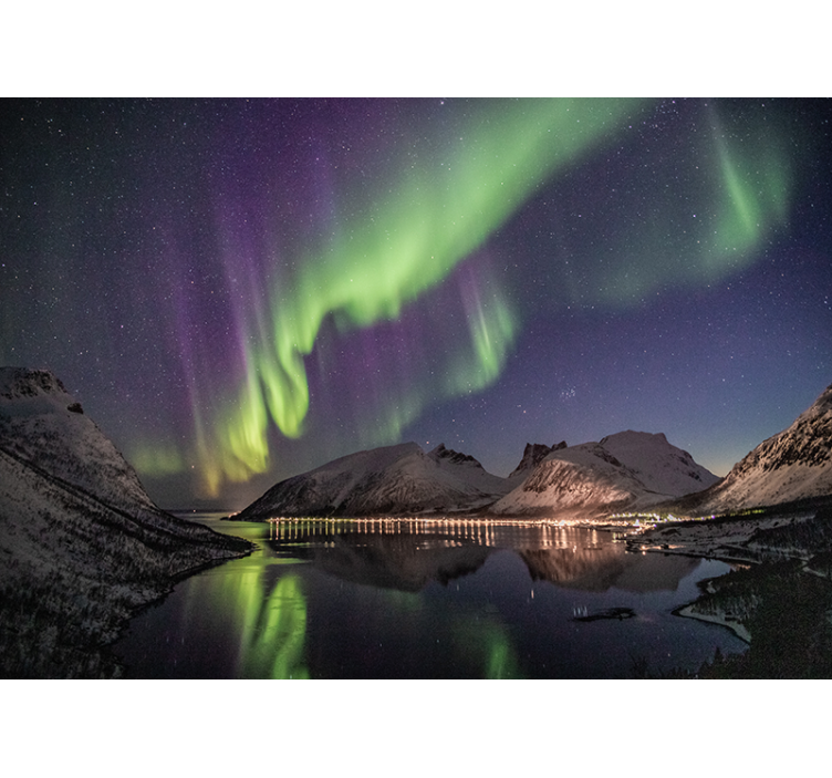 Fotobehang lucht aurora borealis reflectie - TenStickers