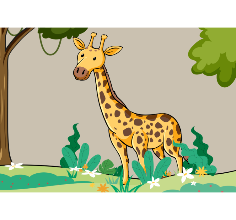 Foto behang dieren speelse giraffe scene - TenStickers