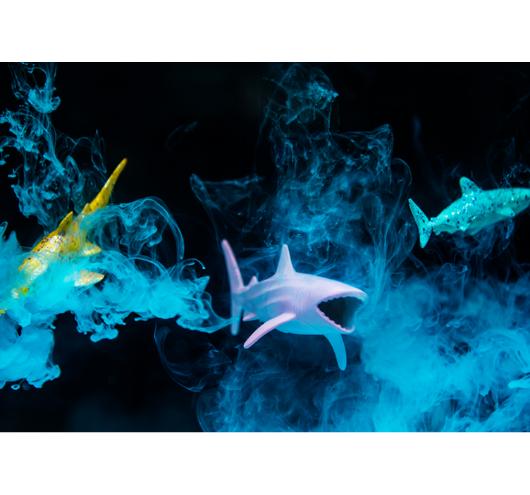 Foto behang dieren kleurvolle haai illustratie - TenStickers