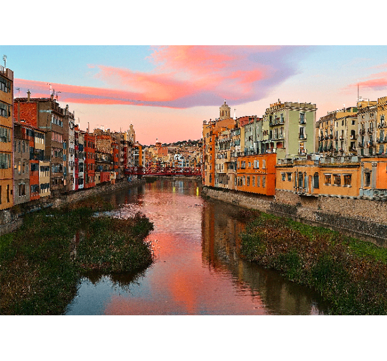 Fotobehang stad girona rivier zonsondergang - TenStickers