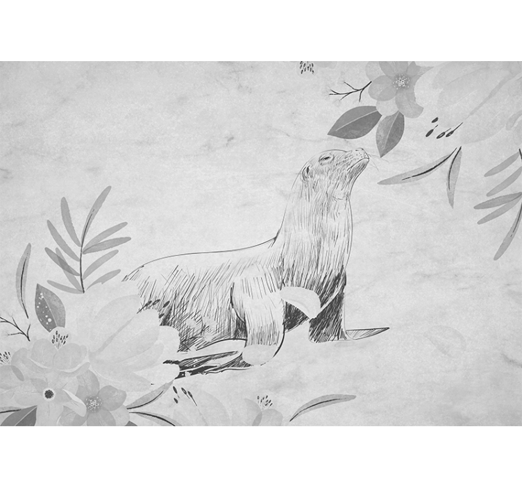 Fotobehang badkamer zeehond tussen bloemen - TenStickers