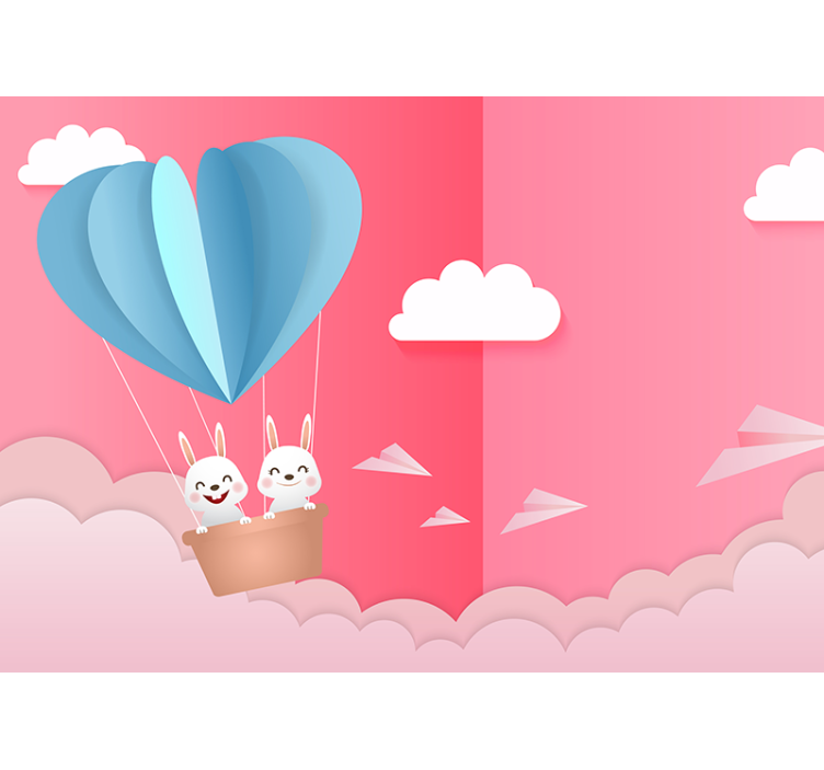 Foto behang liefde ballonnen en konijntjes - TenStickers