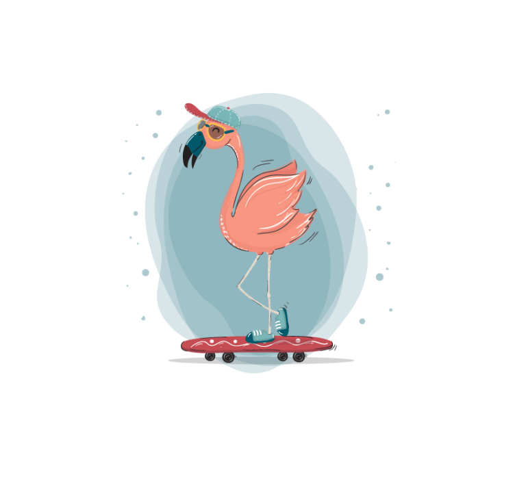 Foto behang dieren flamingo skateboard plezier - TenStickers