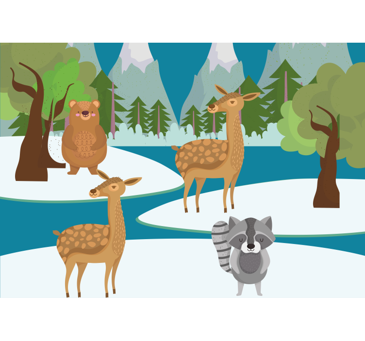 Getekende bosdieren scène fotobehang kinderkamer - TenStickers