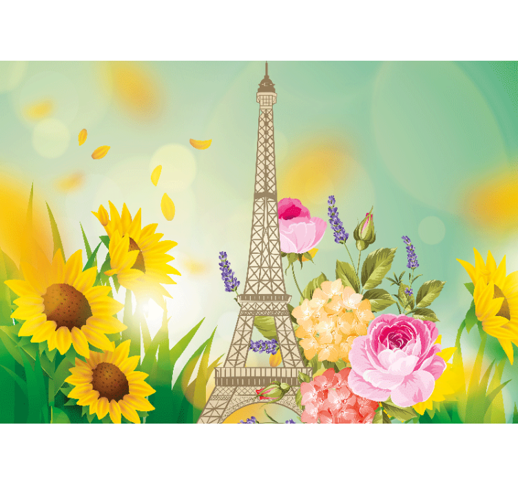 Fotobehang parijs eiffel tower blooms - TenStickers