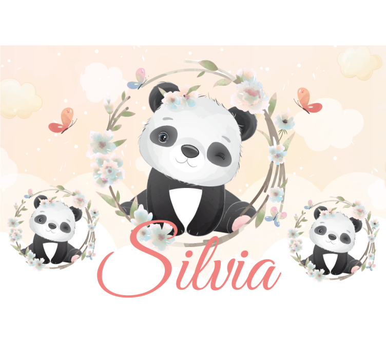 Foto behang dieren panda met bloemen - TenStickers
