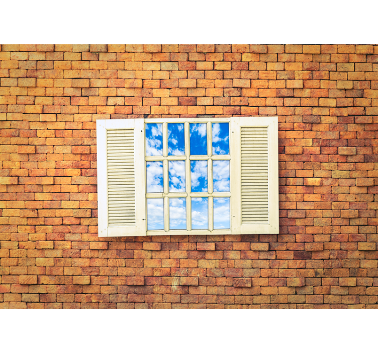 Foto behang stenen open venster uitzicht - TenStickers