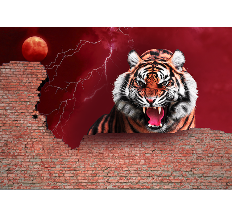 Foto behang dieren fierce tiger roar - TenStickers