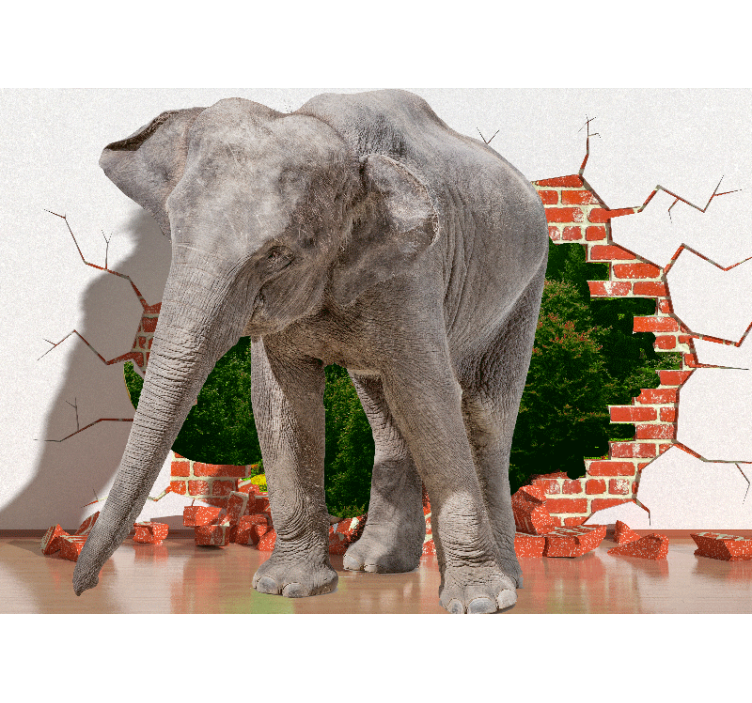 3d behang olifant doorbreekt muur - TenStickers