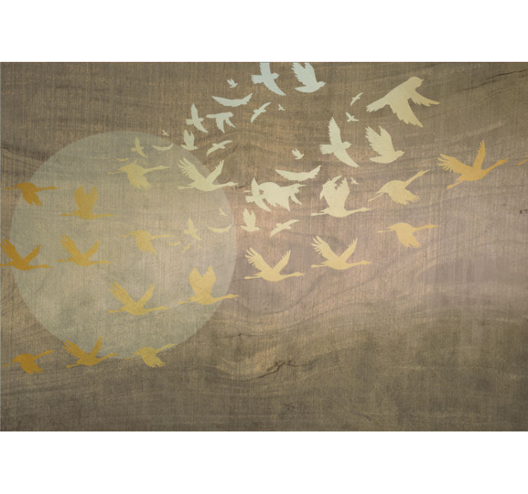 Abstract foto behang Gouden oosterse zon met vogels - TenStickers