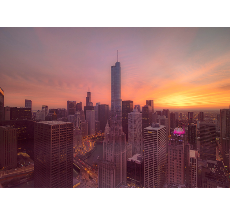 Fotobehang stad chicago skyline zonsondergang - TenStickers