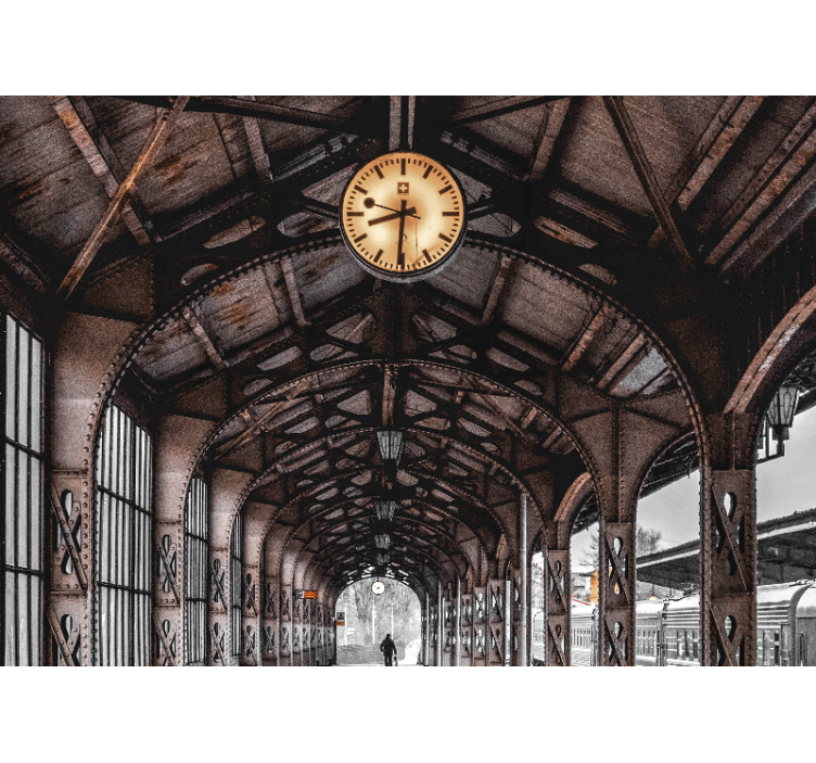 Fotobehang stad klokstation boog - TenStickers
