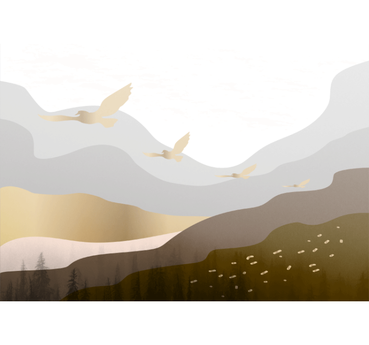 Natuur behang vliegende vogels silhouetten - TenStickers