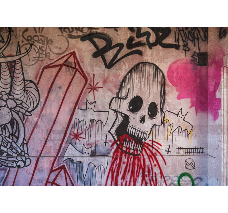Fotobehang graffiti skull en vleermuizen - TenStickers