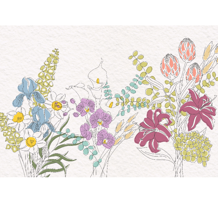Getekende bloemen fototapet - TenStickers