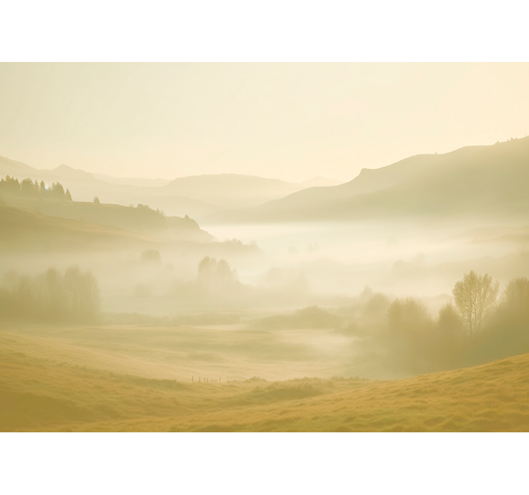 Beige en mistige uitzichten berg fotobehang - TenStickers