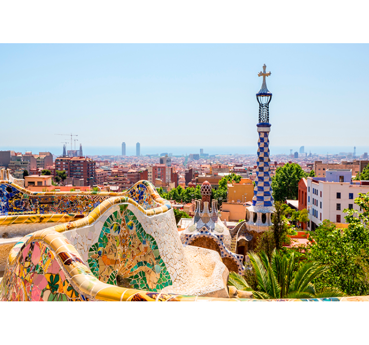 Uitzicht op de skyline park güell fotobehang Barcelona - TenStickers