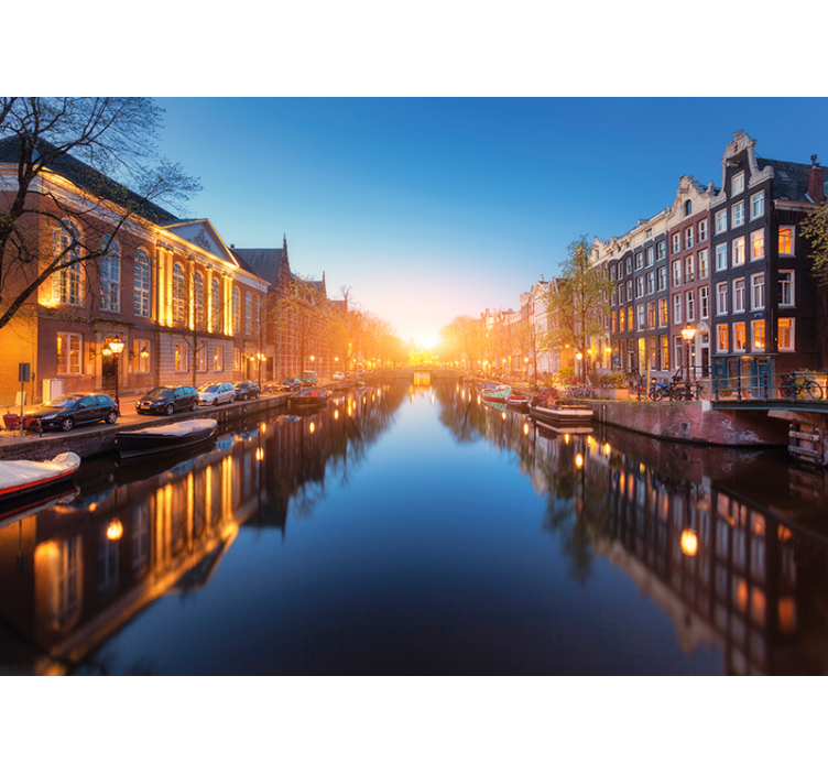 Schemering van de amsterdamse gracht foto behang Amsterdam - TenStickers