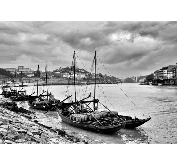 Porto grijsschalen fotobehang stad - TenStickers