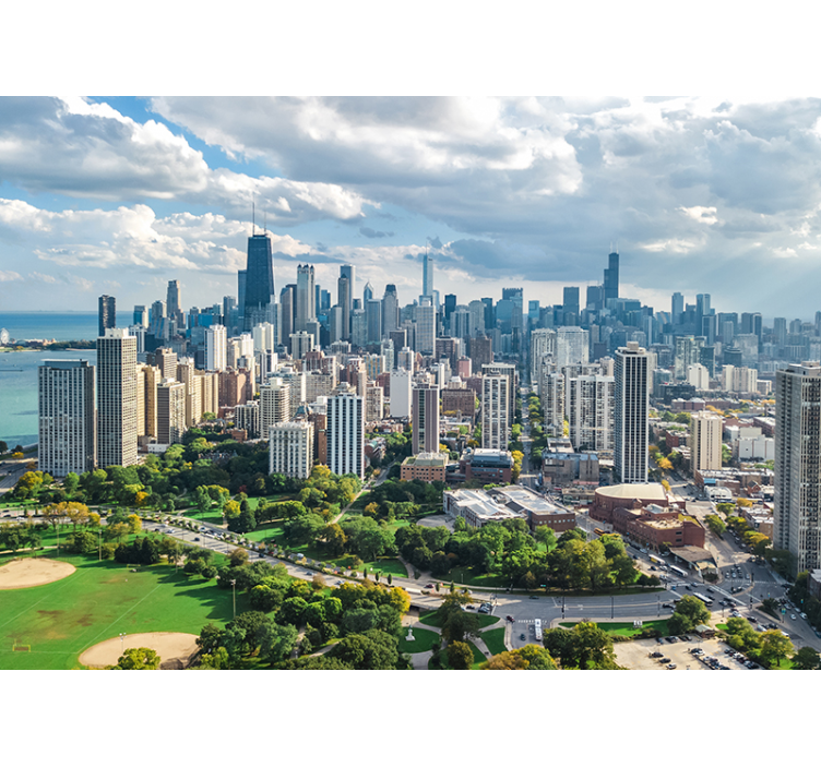 Skylines van chicago fotobehang stad - TenStickers