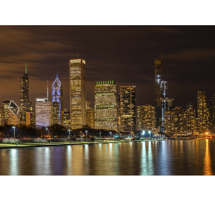 Fotobehang berlijn chicago skyline nacht - TenStickers